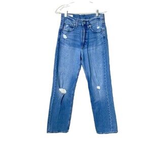 GAP Loose Fit High Rise Jeans Women's Size 26 2P Blue Distressed